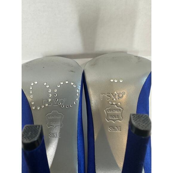 Size 8.5 Blue Satin Rhinestone Something Blue Stiletto Heels Shoes Wedding - Picture 6 of 12